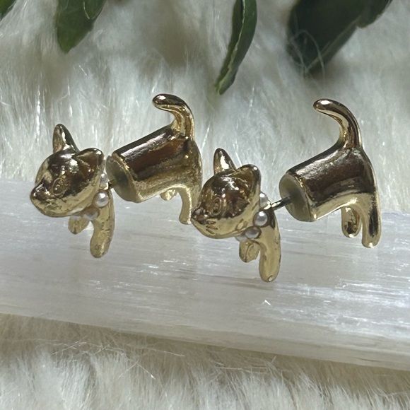None Jewelry - Dog Cat gold tone matte Earrings